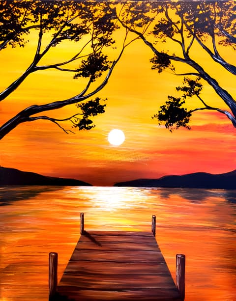 Summer Sunset on the Dock - Paint and sip event at Boston Pizza Burlington South in Burlington, ON - PaintNite.com
