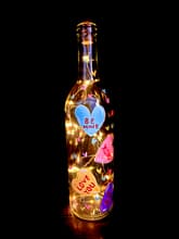 Candy hearts Valentines Day wine bottle with fairy lights thumbnail