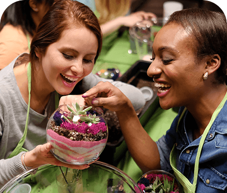 Plant Nite private terrarium making party with succulents and creative containers