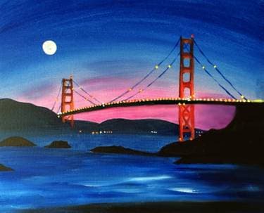 Moon Over Golden Gate Bridge - Paint Nite event in San Jose, CA